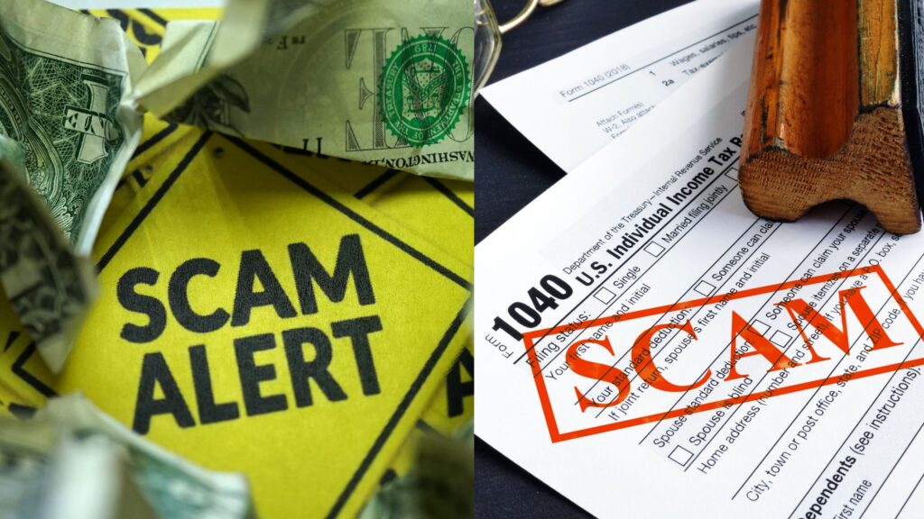 warning sign showing scam alert, indicating IRS tax scams