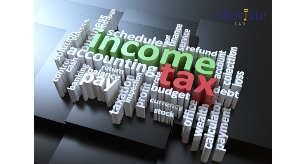 Word cloud of Income tax, accounting, balance, finance, and other words